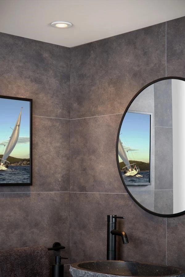 Lucide BINKY LED - Inbouwspot Badkamer - Ø 8,8 cm - LED Dimb. - 1x6,5W 3000K - IP65 - Zwart - sfeer 2